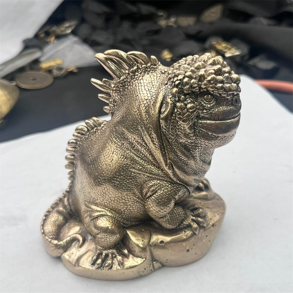 Brass Iguana Statue 1.6kg,House Decoration Art Ornament,Iguana Figurine for Home Improvement