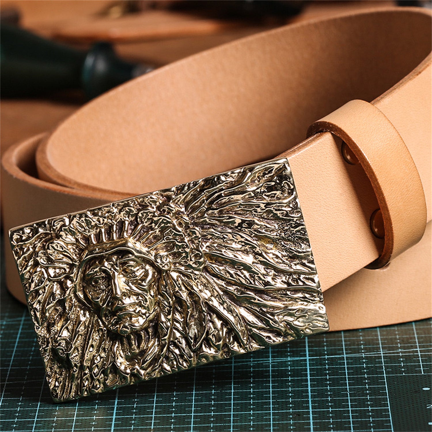 Vintage Brass & Copper Belt Buckle Made In India Vintage Indian Motorcycles Brass belt Buckle – Long Beach  main image 3