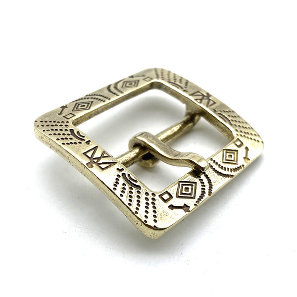 Brass Indian Symbol Center Pin Buckle 1 1/2'' Leather Belt Buckle