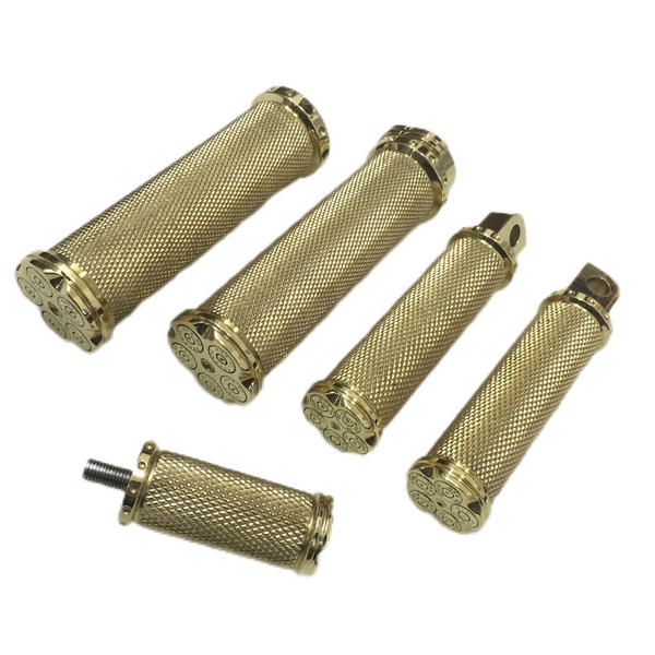 Motorcycle Brass Handlebar Grips+Foot Pedal+Shift Peg 5pcs/Set Custom Bullets Brass Grips