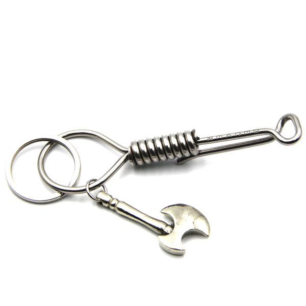 Mens Casual Belt Keychain Stainless Wirewrapped Key Manager Holder with Ax