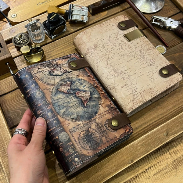 Navigation Map Leather Notebook Medieval Europe Logbook A6 Journal