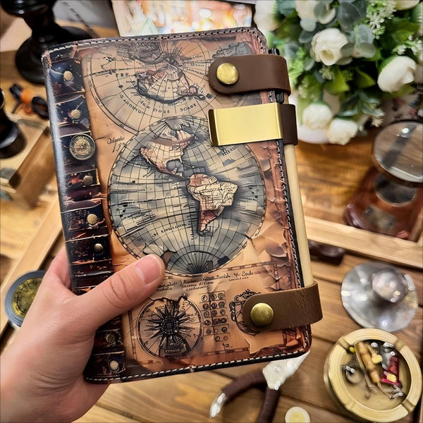 Navigation Map Leather Notebook Medieval Europe Logbook A6 Journal