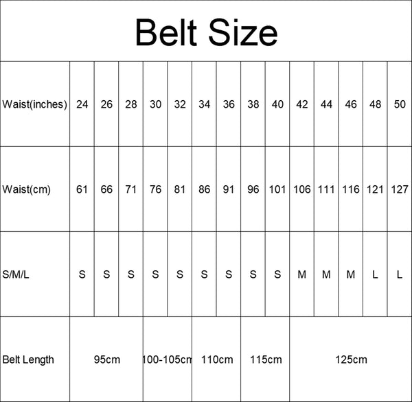 Leather Belt Size Chart