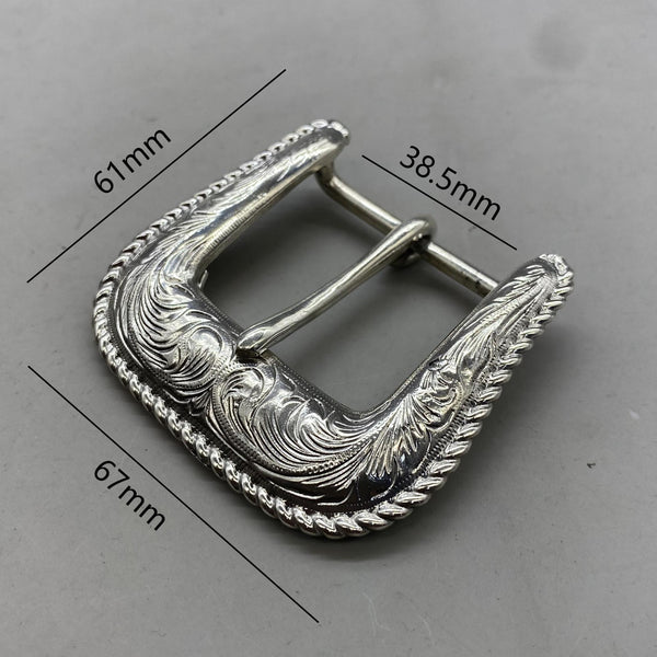 925 Sterling Silver Buckle Women Carved Leather Belt Buckle Tang Grass Buckle Kit
