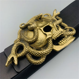 Brass Skull Art Buckle,Skull with Snake,Biker Leather Belt Buckle,Decoration Buckle