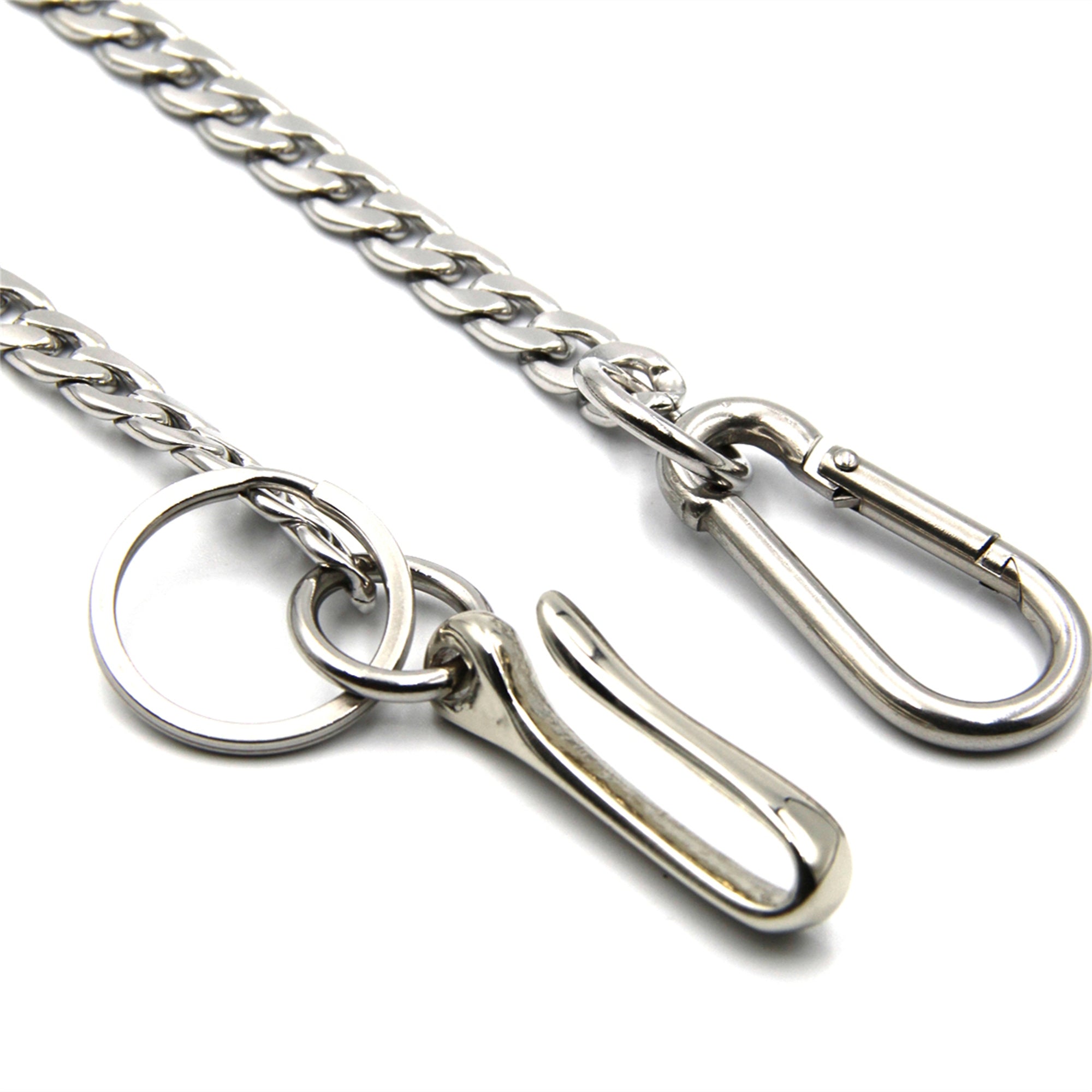 DoubleK Heavy Link Wallet Chain - 23" Silver Metal Chain With Leather Accent
