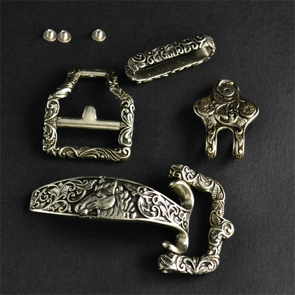 Tangcao Style Engraved Littleton Cavalry Bronze Belt Buckles Retro Finish,Handmade Leather Belt Fitting Tool