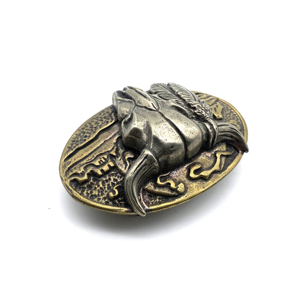 Bull Head Buckle Leather Belt Vintage Brass Dressing Buckle