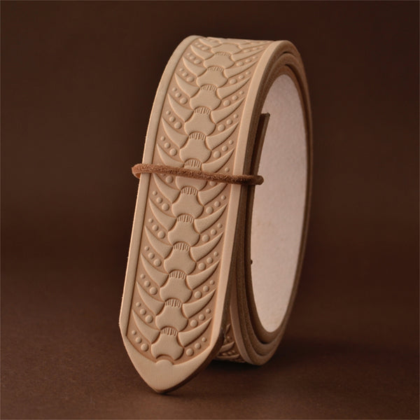 Herringbone Pattern Belt Strap,Embossed Full Grain Leather Belt Strip,Length 40'' to 50'',1.5'' Width,Italy Leather Vegetable Tanned