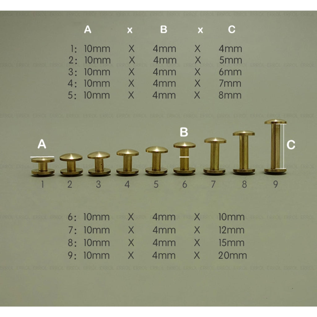 Chicago Pin Rivet Arc Shape Brass Chicago Rivets 10x (4-15mm) Leather Craft Screw Post B ...