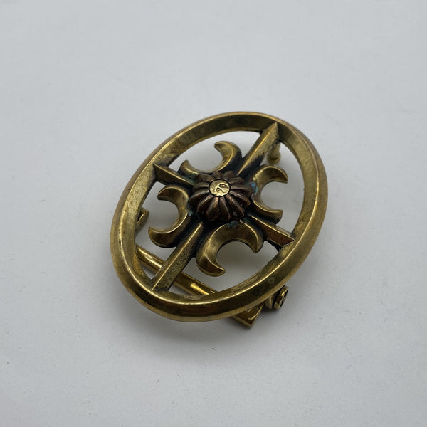 Artisan Floral Totem Belt Buckle,Retro Two-Tone Brass Accessory for Leather Belts