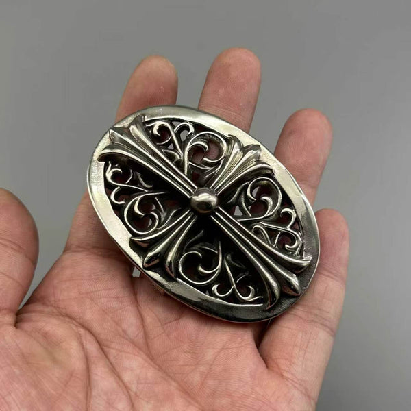 German Silver Cross Heart Buckle Copper Casted Leather Belt Buckle