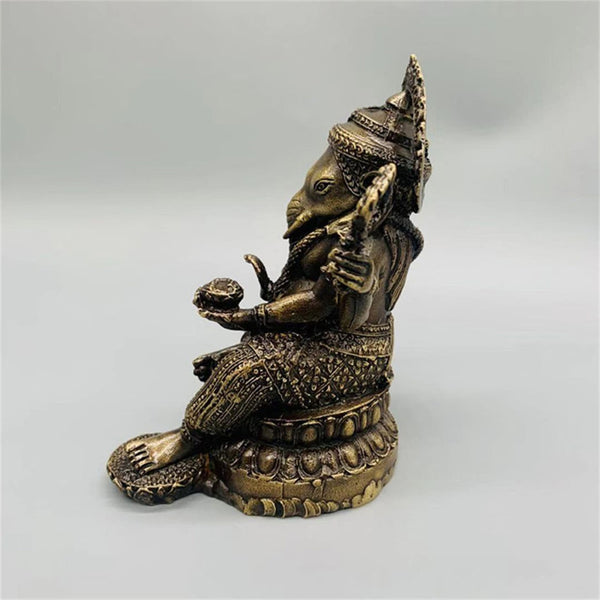 Copper Elephant Statue Sculpture Sandstone Ganesha Buddha Handmade Figurine,Brass Gifts Handmade,Restaurant Idol,Ganesha Buddha - Brass