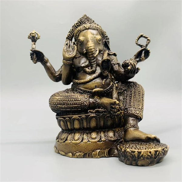Copper Elephant Statue Sculpture Sandstone Ganesha Buddha Handmade Figurine,Brass Gifts Handmade,Restaurant Idol,Ganesha Buddha - Brass