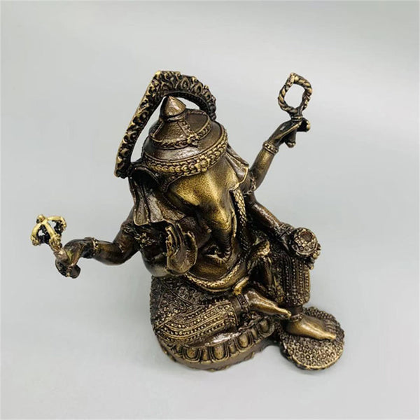 Copper Elephant Statue Sculpture Sandstone Ganesha Buddha Handmade Figurine,Brass Gifts Handmade,Restaurant Idol,Ganesha Buddha - Brass
