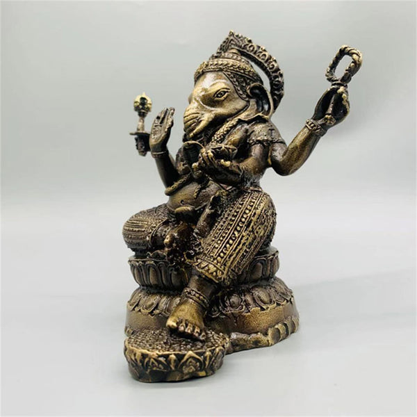 Copper Elephant Statue Sculpture Sandstone Ganesha Buddha Handmade Figurine,Brass Gifts Handmade,Restaurant Idol,Ganesha Buddha - Brass