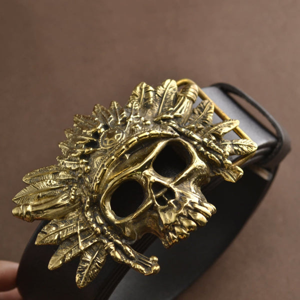 Indian Chief Skull Buckles Solid Brass Belt Buckle