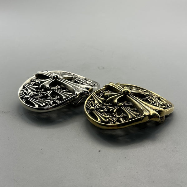 Handmade Cross heart Brass Sliver Leather Belt Buckle