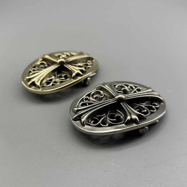 German Silver Cross Heart Buckle Copper Casted Leather Belt Buckle