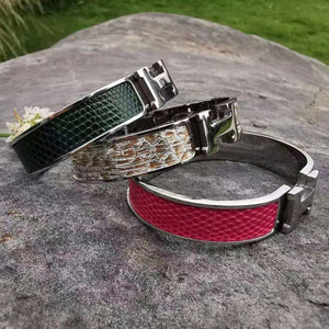 Handmade Cuff Bracelet Crocodile Leather Bracelets Women Gold Silver Rose Wristband Top Level Gold / Light Blue