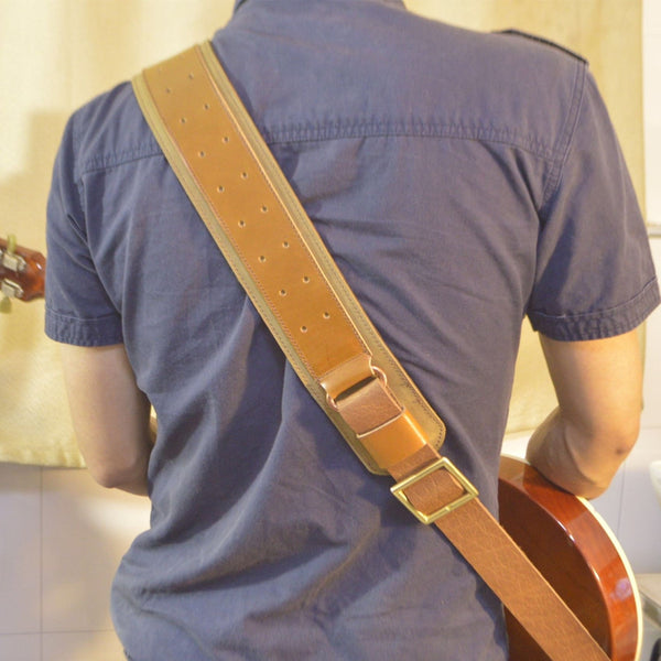 Handmade Guitar Leather Strap Italy Veg Tanned Guitar Belt Suspender - Guitar Straps