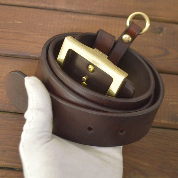 Heavy Duty Leather Belt Plus Handmade Durable Brass Buckle - Belts