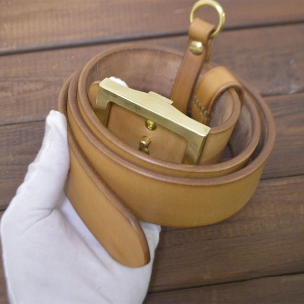 Heavy Duty Leather Belt Plus Handmade Durable Brass Buckle - Belts