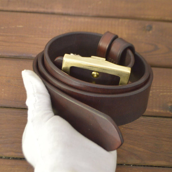 Heavy Duty Leather Belt Plus Handmade Durable Brass Buckle - Belts