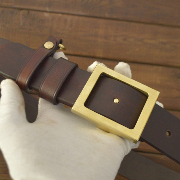 Heavy Duty Leather Belt Plus Handmade Durable Brass Buckle - Belts