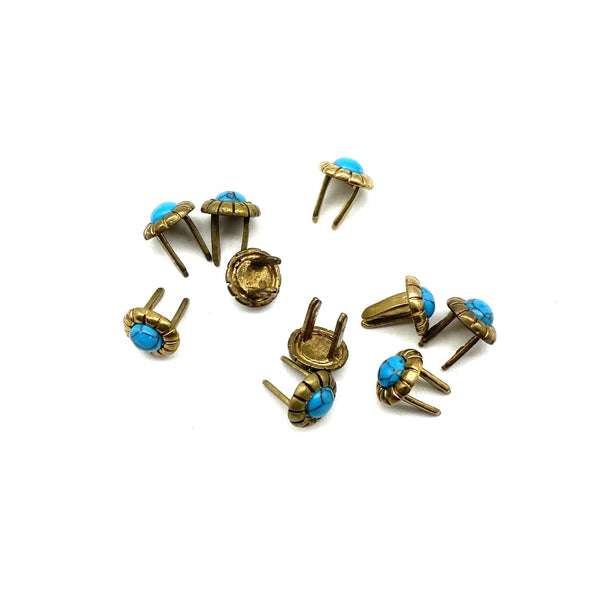 Leather Craft Turquoise Pin Studs Prong Back