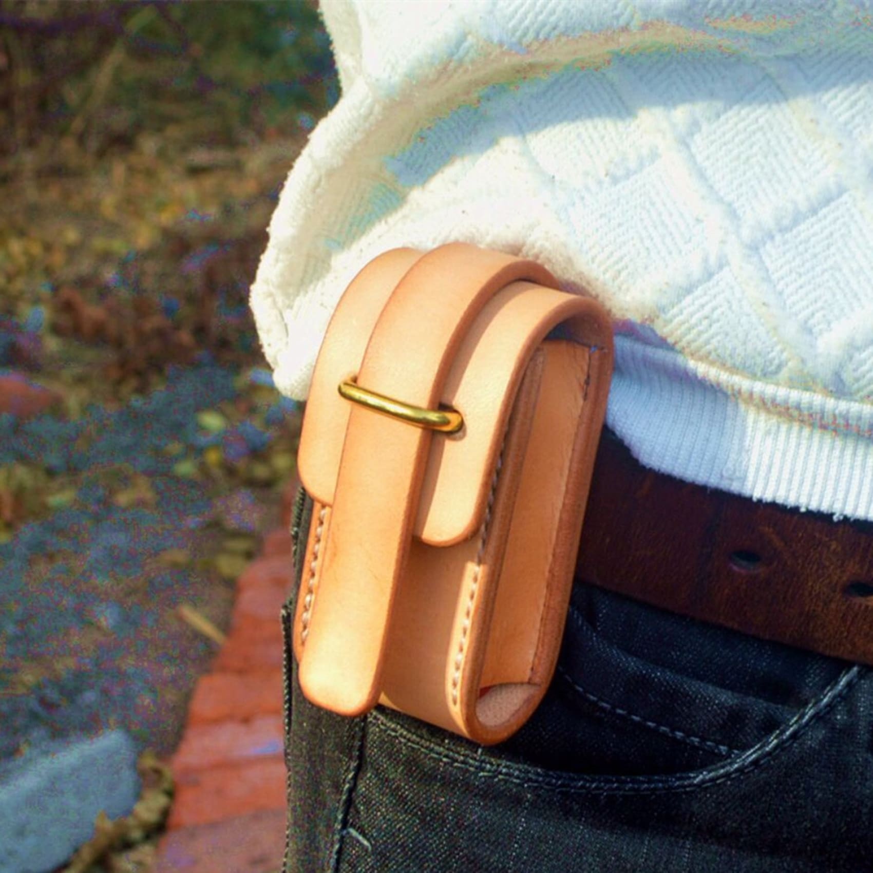 Mens Handmade Leather Keychain Cover Case Knife Leather Holder - waist bag