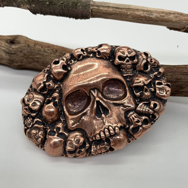 Mens Skull Belt Buckle Solid Copper Leather Strap Fastener - Belt Buckle