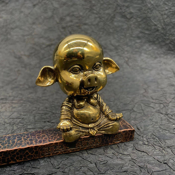 Monk Pig Statue,Tabletop Ornaments,Brass Sculpture Christmas Gifts,Bedroom Decoration Figurine - Brass Statue