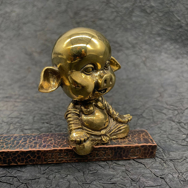 Monk Pig Statue,Tabletop Ornaments,Brass Sculpture Christmas Gifts,Bedroom Decoration Figurine - Brass Statue