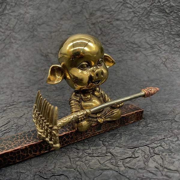 Monk Pig Statue,Tabletop Ornaments,Brass Sculpture Christmas Gifts,Bedroom Decoration Figurine - Brass Statue