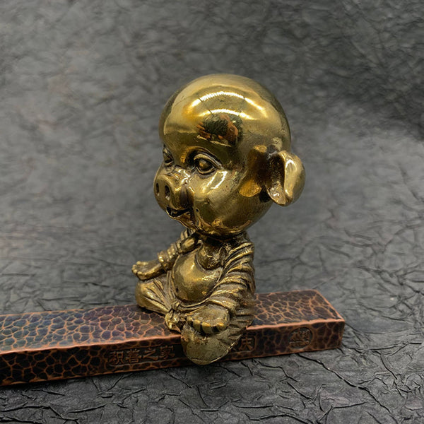 Monk Pig Statue,Tabletop Ornaments,Brass Sculpture Christmas Gifts,Bedroom Decoration Figurine - Brass Statue