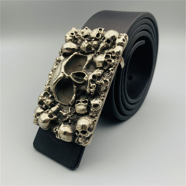 Mens Skull Belt Buckle Solid Copper Leather Strap Fastener