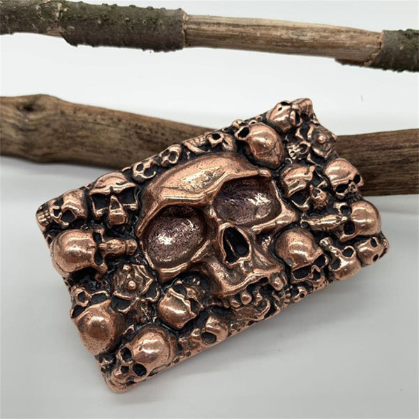 Mens Skull Belt Buckle Solid Copper Leather Strap Fastener