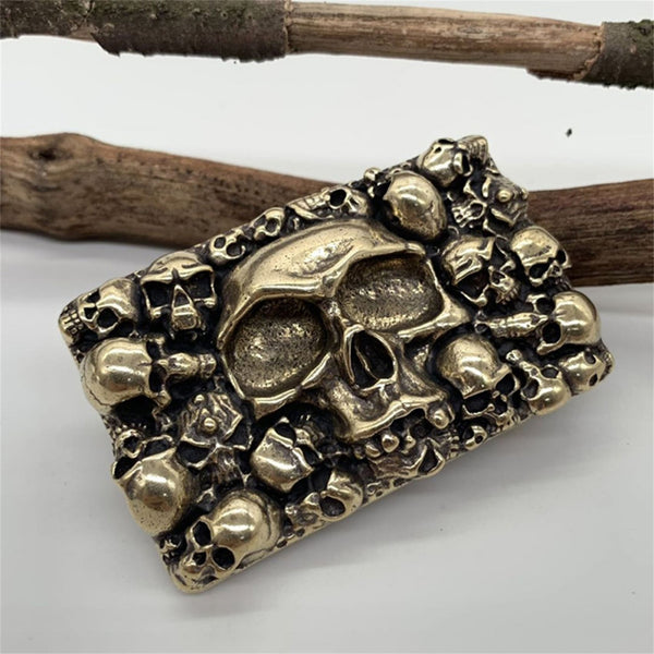 Mens Skull Belt Buckle Solid Copper Leather Strap Fastener