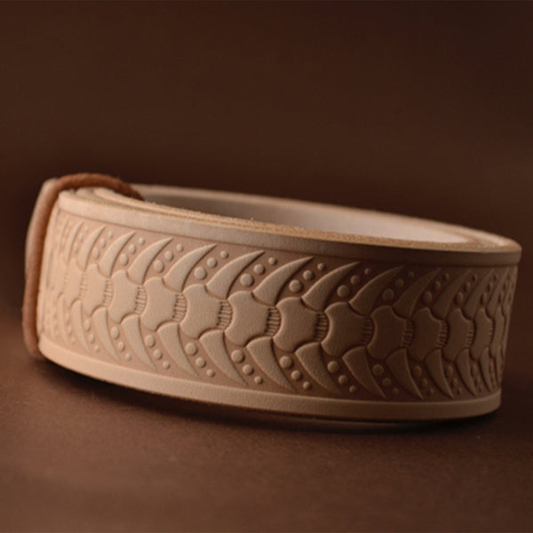 Herringbone Pattern Belt Strap,Embossed Full Grain Leather Belt Strip,Length 40'' to 50'',1.5'' Width,Italy Leather Vegetable Tanned