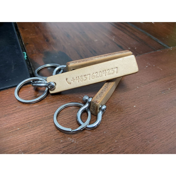 Personalized Keychain Leather Key Fob Custom Name&phone number - Keychains