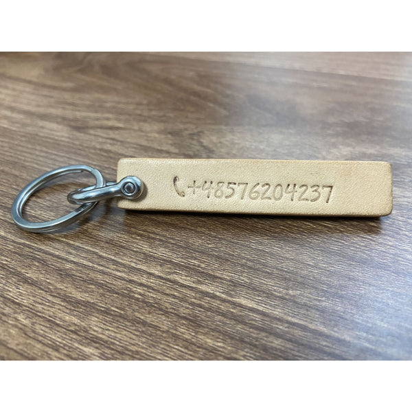 Personalized Keychain Leather Key Fob Custom Name&phone number - Keychains