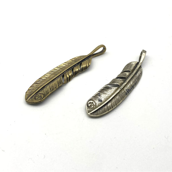 Retro Copper Feather Charm Keychain Decoration Embellishment Brass Necklace Pendants - Keychains
