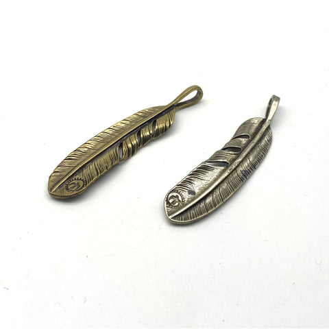 Retro Copper Feather Charm Keychain Decoration Embellishment Brass Necklace Pendants - Keychains