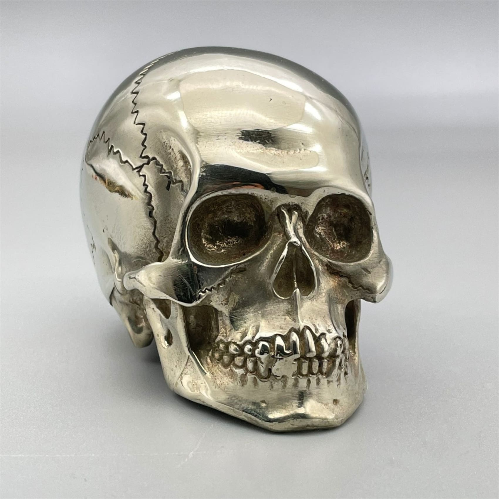 Silver Skull Head Figure Home House Decoration Ornament Copper Skull Art Statue