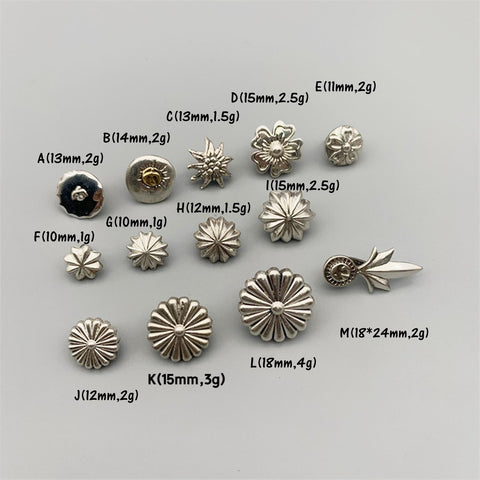 thumbnail image 2 of 30-Piece Handmade Leather Craft Floral Engraved Silver Conchos, Rivet Back Studs, 1/2 Inch 2 of 3