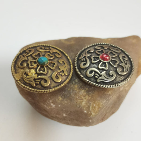 Turquoise Stone Copper Conchos For Leather Crafting Decoration - Conchos Red & Turquoise Stone