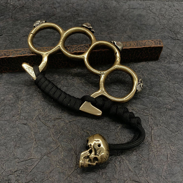 Aged Brass Knuckles with Decorative Skull Beads 135g Paperweights