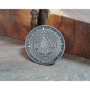 Aztec Solar Calendar Vintage Silver Coin Mysterious ancient Mayan civilization pattern - Penny Coins